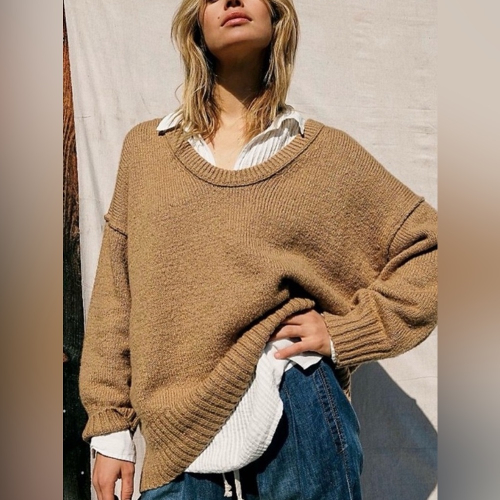 Free People Tan Crew Neck Sweater